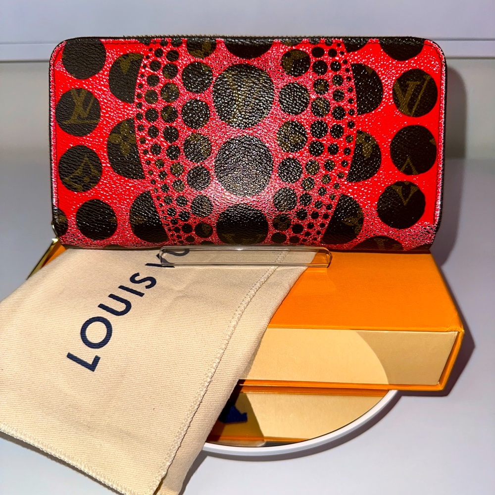 Louis Vuitton limited edition Yayoi Kusama red pumpkin dot zippy wallet.
